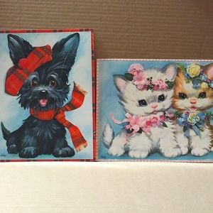 Vintage Cards Paper Ephemera Scotty Dog & Kittens 9 1/2" x 7 1/2"